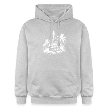 Doppelrumpf Katamaran Segleboot Karibik Palmen - Gildan Unisex Softstyle® Midweight Hoodie - Hellgrau meliert - Vorne - Liana (172cm) & Jaron (178cm)