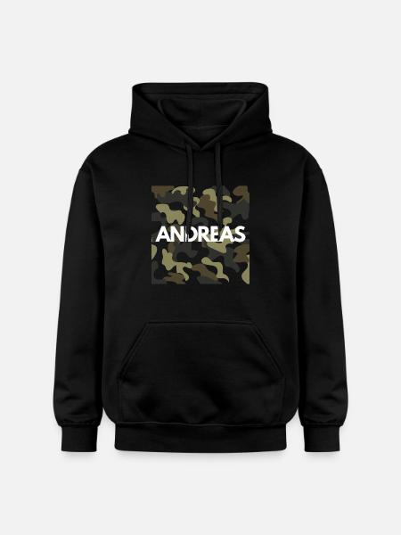 Andreas: Targhetta con il nome, nome per gli uomini, uomo - Felpa con cappuccio unisex Softstyle® Gildan con grammatura media - nero