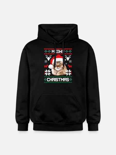 Meowy Natale Gatto Maine Coon Merry Xmas - Felpa con cappuccio unisex Softstyle® Gildan con grammatura media - nero
