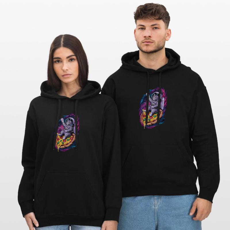 Chat de l’espace sur Pizza Galactic Journey Sweat à capuche Softstyle® Gildan Unisexe
