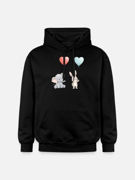 Elefant Kanin Kærlighed Ballon Hjerte Sød - Gildan Softstyle® Midweight unisex-hoodie - sort