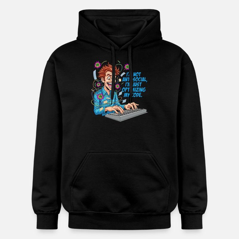 Code Optimizer: Anti-social? Just coding! - Gildan Unisex Softstyle® Midweight Hoodie - black