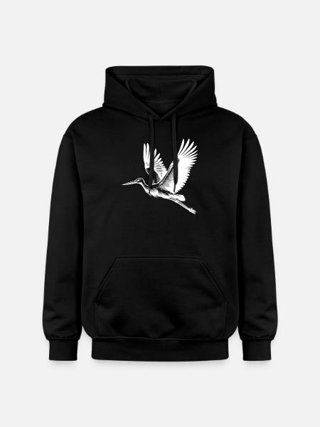 Pretty flying stork bird - Gildan Unisex Softstyle® Midweight Hoodie - black