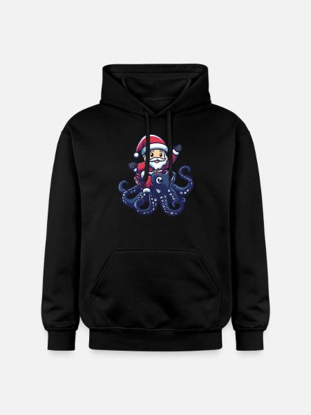 Octopus Santa Claus - Gildan Unisex Softstyle® Midweight Hoodie - black