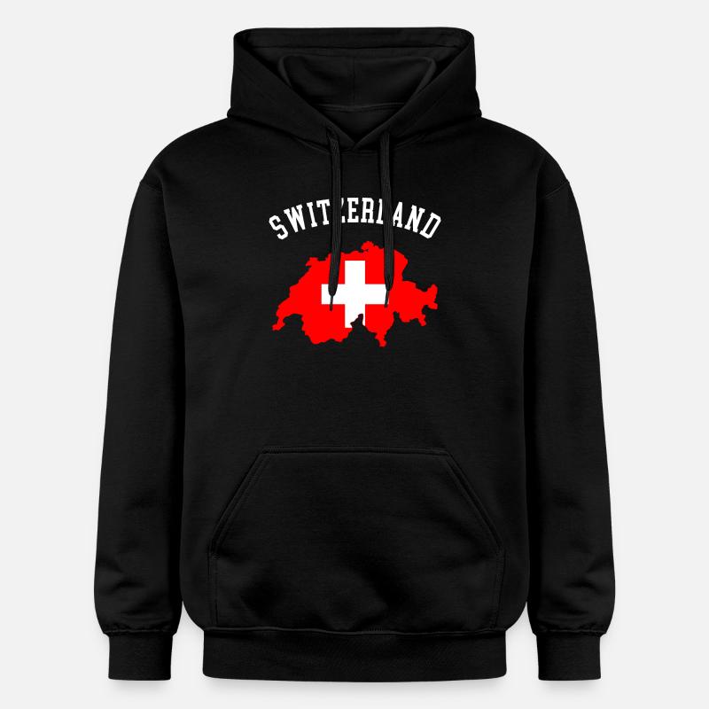 Switzerland Flag Map - Gildan Unisex Softstyle® Midweight Hoodie - black