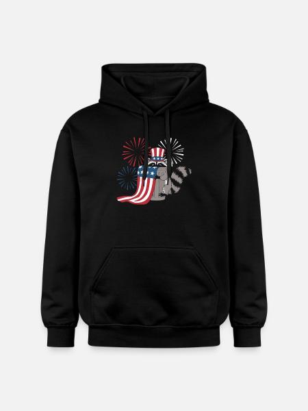 Patriotic Raccoon Fireworks - Gildan Unisex Softstyle® Midweight Hoodie - black