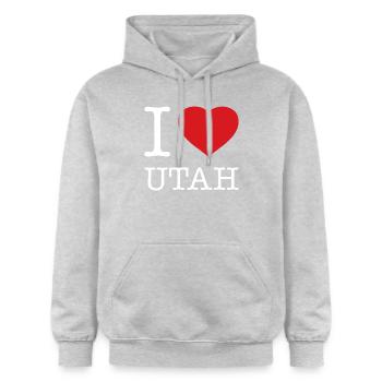 I LOVE UTAH - Gildan Unisex Softstyle® Midweight Hoodie - light heather grey - Front - Liana (172cm) & Jaron (178cm)