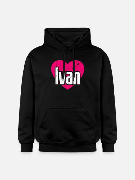 J’aime Ivan Coeur Rose J’aime Ivan - Sweat à capuche Softstyle® Gildan Unisexe - noir