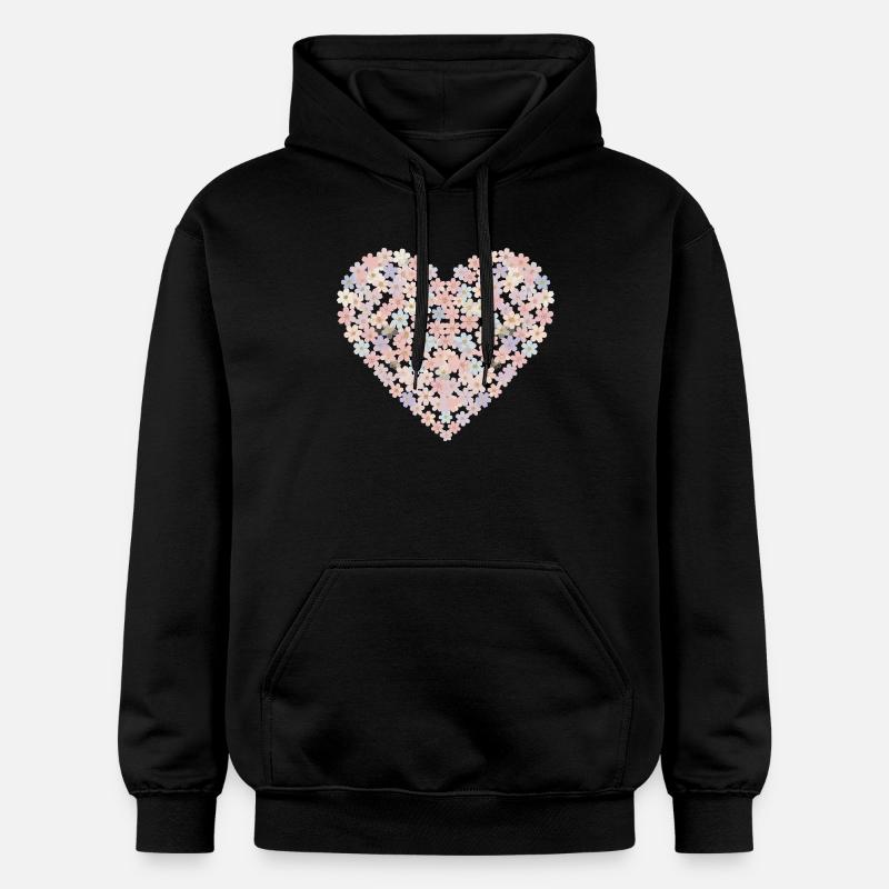 Motif de cœur aux fleurs pastel - Sweat à capuche Softstyle® Gildan Unisexe - noir