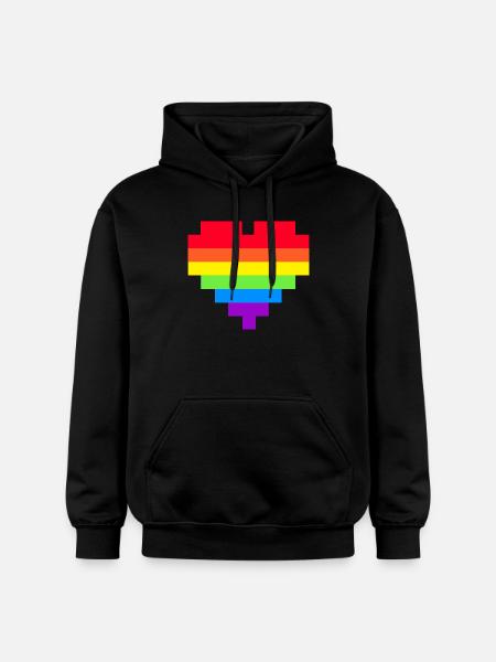 Pixel Heart Rainbow Flag - Gildan Unisex Softstyle® Midweight Hoodie - black
