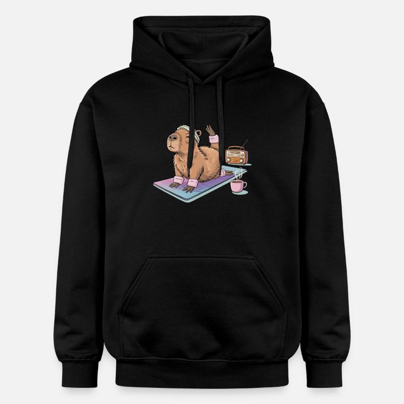 Drôle de Pilates Yoga Capybara - Sweat à capuche Softstyle® Gildan Unisexe - noir