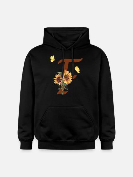 Lettre f tournesol papillon - Sweat à capuche Softstyle® Gildan Unisexe - noir