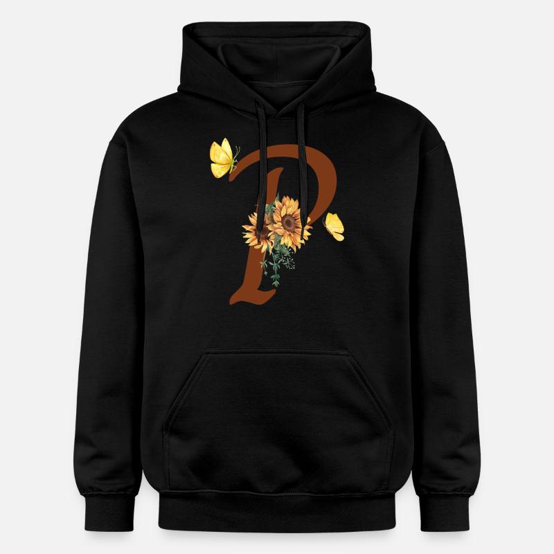 Lettre p tournesol papillon - Sweat à capuche Softstyle® Gildan Unisexe - noir