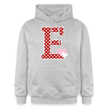 Buchstabe E Herz - Gildan Unisex Softstyle® Midweight Hoodie - Hellgrau meliert - Vorne - Liana (172cm) & Jaron (178cm)