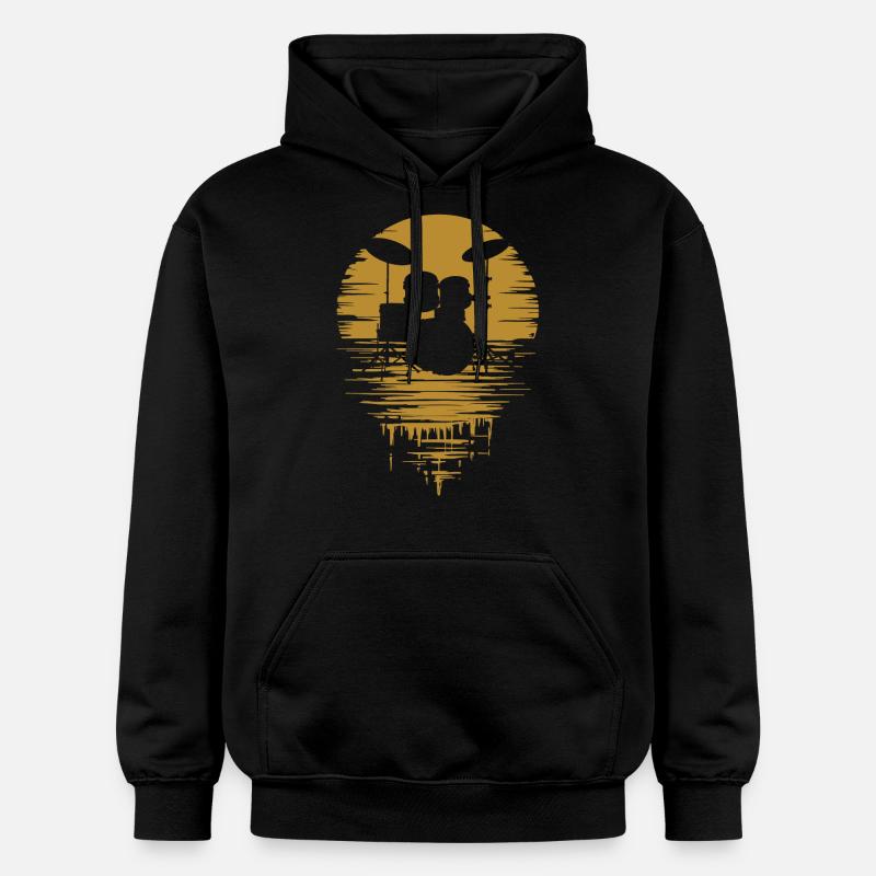 Drumset Silhouette Drums with Reflection - Gildan Unisex Softstyle® Midweight Hoodie - black