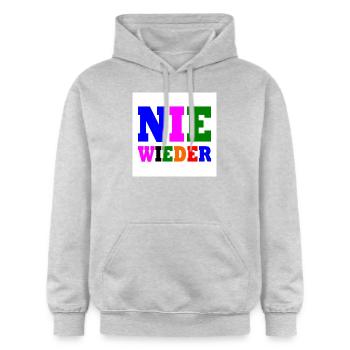 Nie wieder - Gildan Unisex Softstyle® Midweight Hoodie - Hellgrau meliert - Vorne - Liana (172cm) & Jaron (178cm)