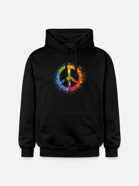 Rainbow Peace Symbol Celebration - Gildan Unisex Softstyle® Midweight Hoodie - black