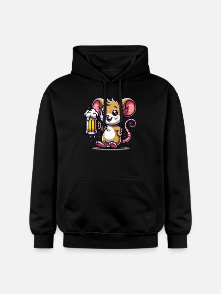 Cute Mouse Drinking Beer - Gildan Unisex Softstyle® Midweight Hoodie - Schwarz