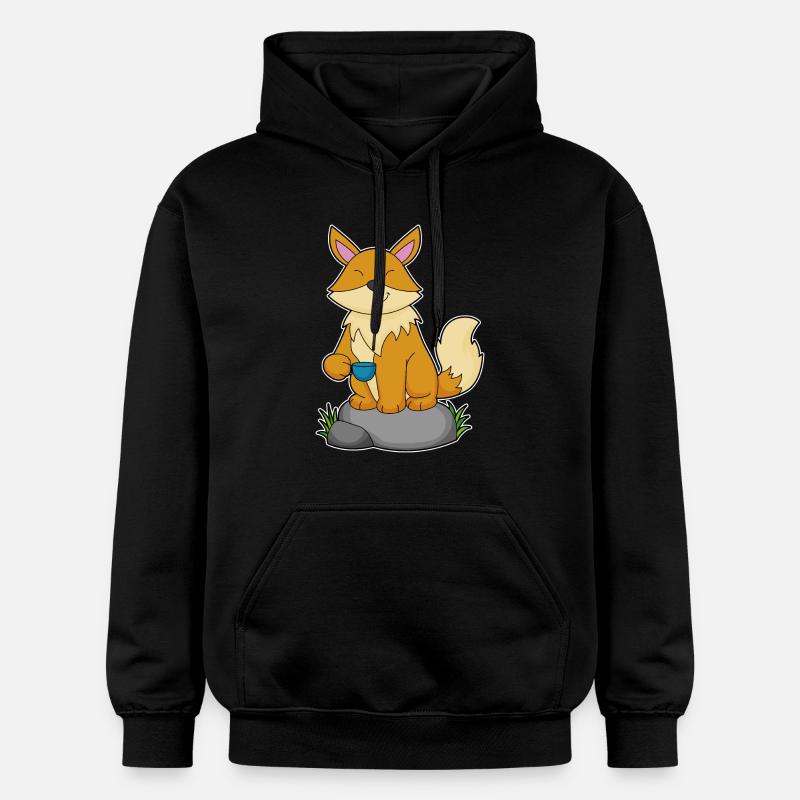Fuchs mit Kaffeetasse - Gildan Unisex Softstyle® Midweight Hoodie - Schwarz