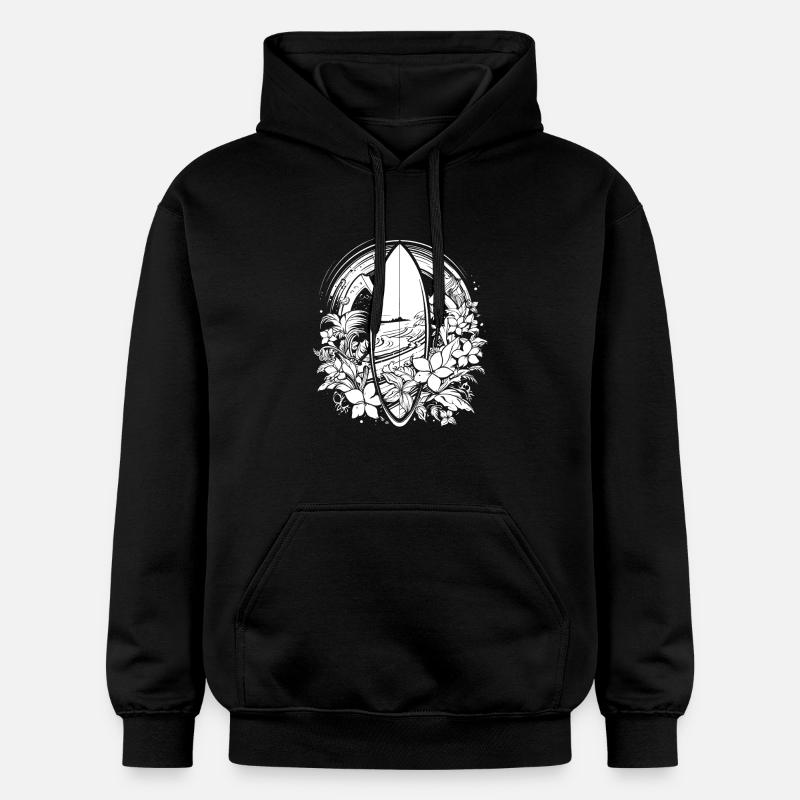 Planche de surf style bande dessinée - Sweat à capuche Softstyle® Gildan Unisexe - noir
