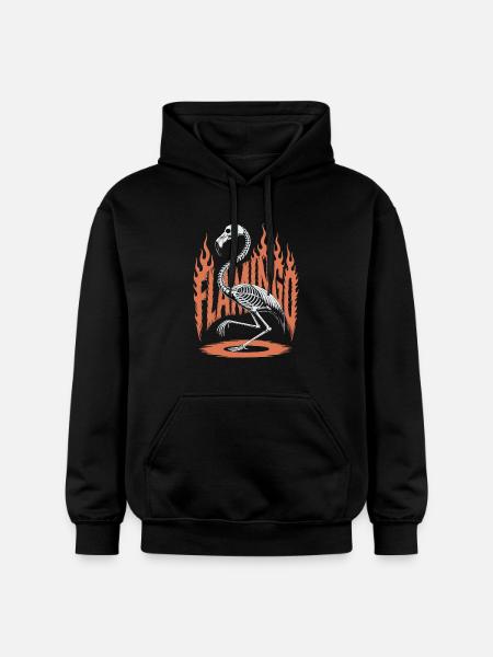 Flamingo Flames Skeleton Halloween - Gildan Unisex Softstyle® Midweight Hoodie - black