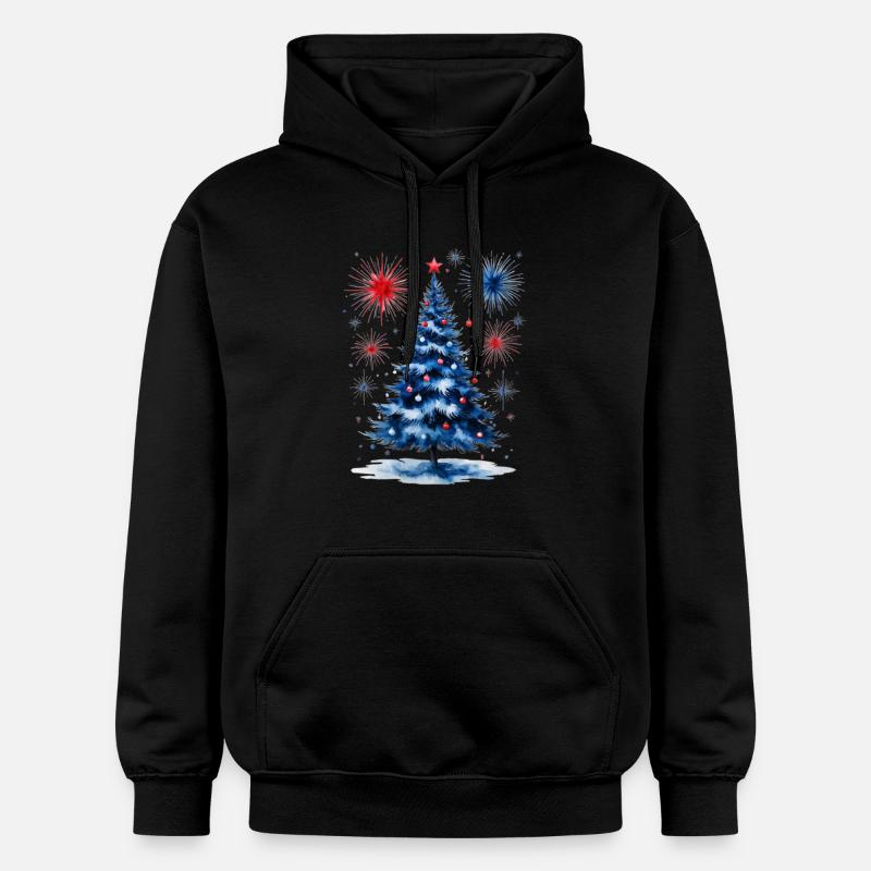 Fireworks Christmas Tree Pattern - Gildan Unisex Softstyle® Midweight Hoodie - black