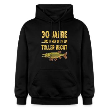 30 Jahre Toller Hecht Angeln Angler Geschenk - Gildan Unisex Softstyle® Midweight Hoodie - Schwarz - Vorne - Marisol (170cm) & Nik (191cm)