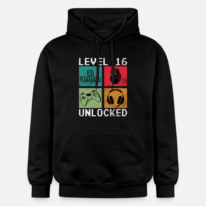 Niveau 16 Débloqué Rétro Gaming - Sweat à capuche Softstyle® Gildan Unisexe - noir