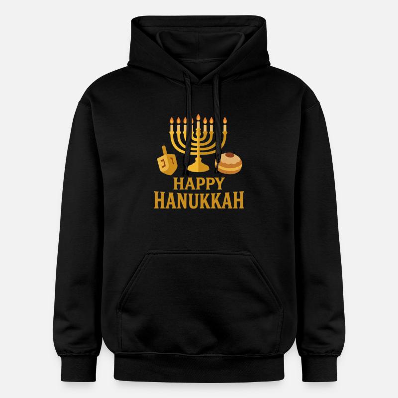 Menorah d’or : Joyeux Hanoukka - Sweat à capuche Softstyle® Gildan Unisexe - noir