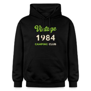 Vintage 1984 – Camping Club Retro Birth Year - Gildan Unisex Softstyle® Midweight Hoodie - black - Front - Marisol (170cm) & Nik (191cm)