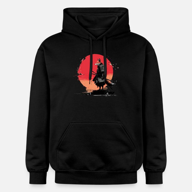 Fox Samurai au coucher du soleil - Sweat à capuche Softstyle® Gildan Unisexe - noir