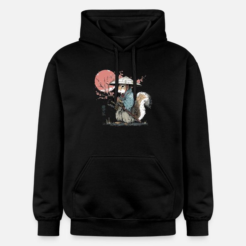 Samouraï Écureuil en Robe de Sakura - Sweat à capuche Softstyle® Gildan Unisexe - noir