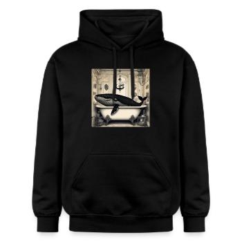 Wal,Badezimmer, Zeitung,Retro, vintage - Gildan Unisex Softstyle® Midweight Hoodie - Schwarz - Vorne - Marisol (170cm) & Nik (191cm)