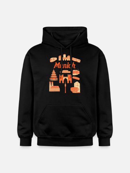Munich Sights Illustration - Gildan Unisex Softstyle® Midweight Hoodie - black
