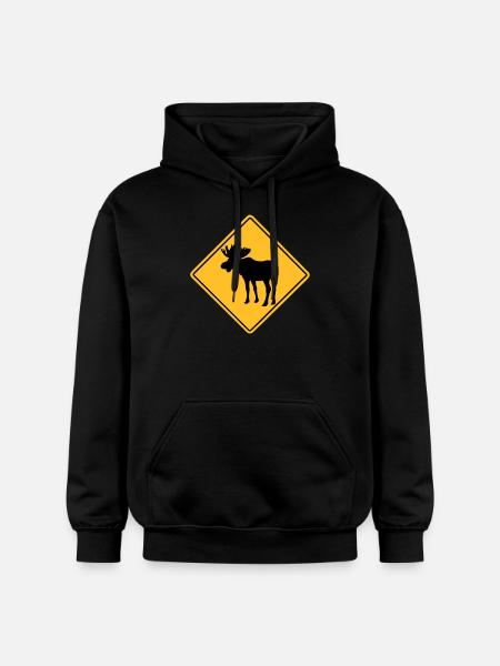 Moose Road Sign - Gildan Unisex Softstyle® Midweight Hoodie - Schwarz