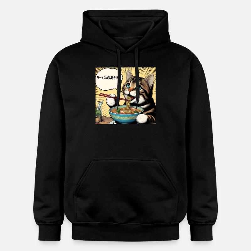 J’adore les ramen chat - Sweat à capuche Softstyle® Gildan Unisexe - noir