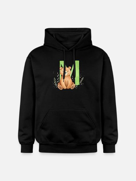 Orso davanti alla M verde – stile acquerello - Felpa con cappuccio unisex Softstyle® Gildan con grammatura media - nero