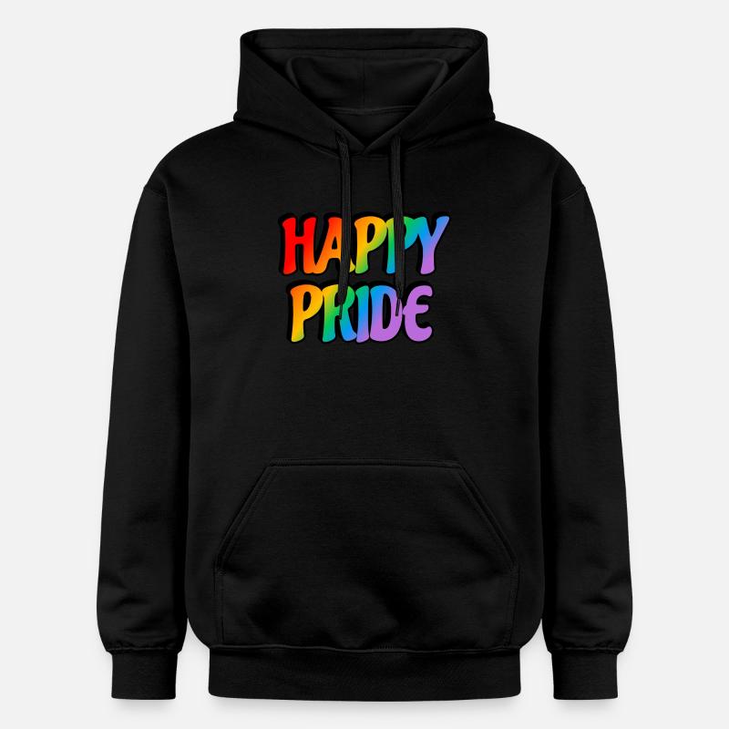 Happy Pride Regenbogen-Text - Gildan Unisex Softstyle® Midweight Hoodie - Schwarz