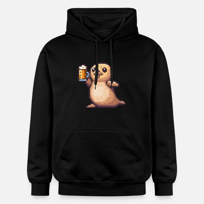 Seal Animal Pixel Bière - Sweat à capuche Softstyle® Gildan Unisexe - noir