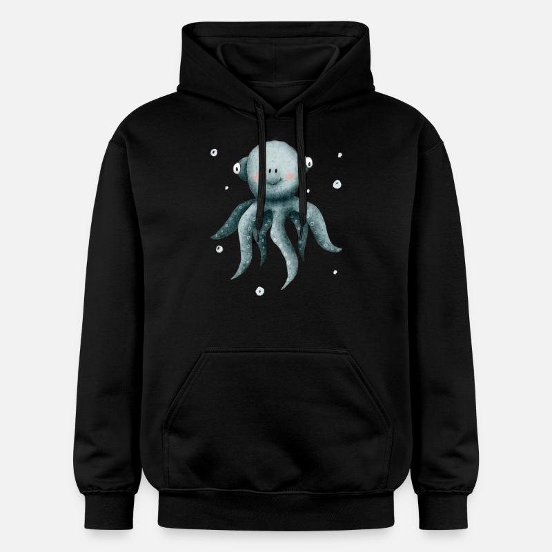 Calmar pieuvre, créatures marines mignonnes - Sweat à capuche Softstyle® Gildan Unisexe - noir