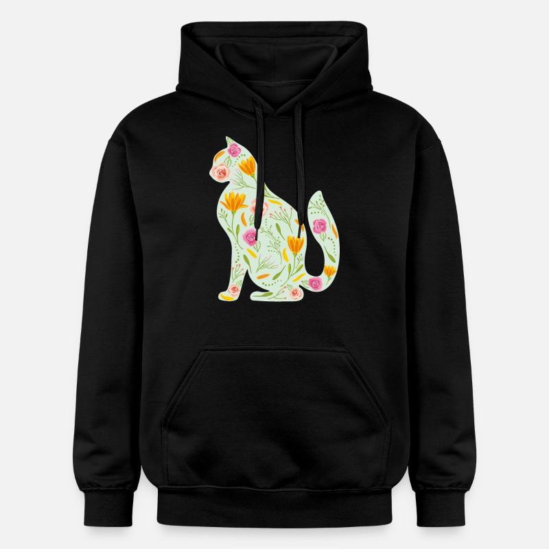 Chat floral - Sweat à capuche Softstyle® Gildan Unisexe - noir