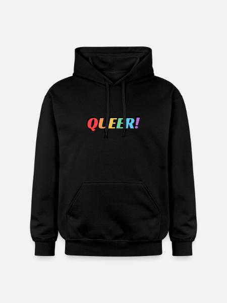 Queer rainbow text - Gildan Unisex Softstyle® Midweight Hoodie - black