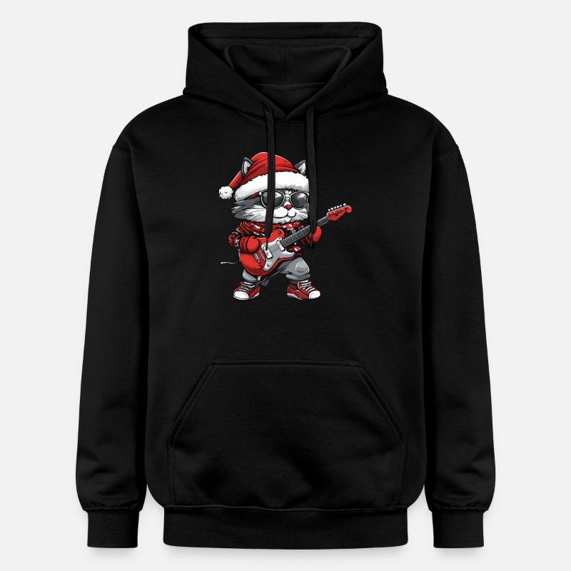 Chat Noël Guitare Rocker - Sweat à capuche Softstyle® Gildan Unisexe - noir