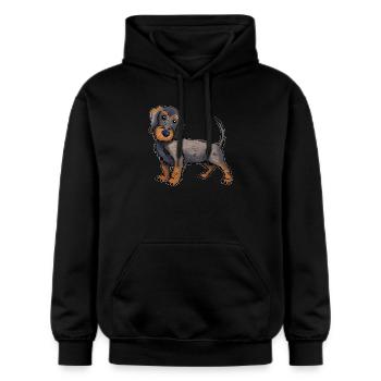 Rauhaardackel - Gildan Unisex Softstyle® Midweight Hoodie - Schwarz - Vorne - Marisol (170cm) & Nik (191cm)