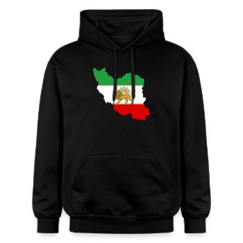 Iranische Flagge Löwe und Sonne - شیر خورشید پرچم - Gildan Unisex Softstyle® Midweight Hoodie - Schwarz - Vorne - Marisol (170cm) & Nik (191cm)