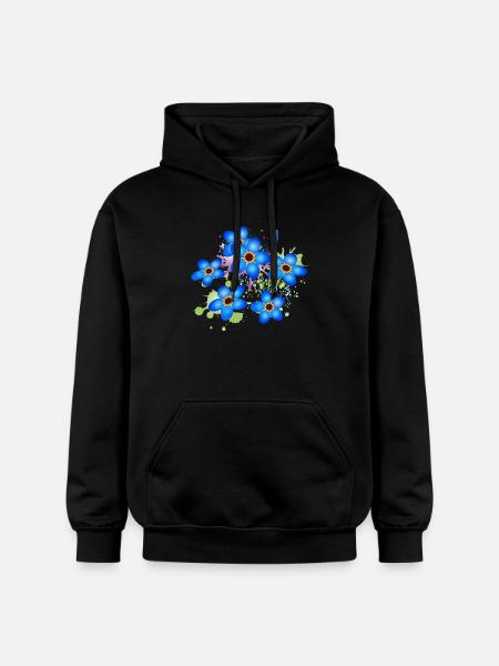 bright blue forget-me-not graffiti - Gildan Unisex Softstyle® Midweight Hoodie - black