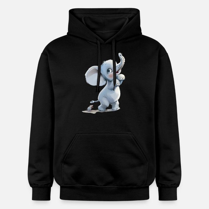 Petit éléphant drôle avec souris - Sweat à capuche Softstyle® Gildan Unisexe - noir