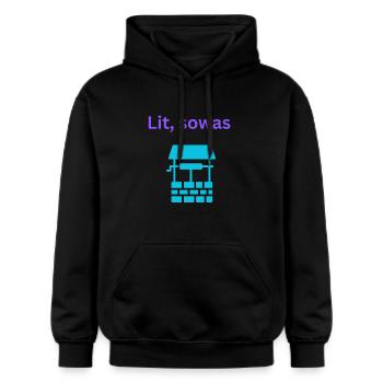 Lit sowas Cooler Moderner Brunnen Lustig Litt - Gildan Unisex Softstyle® Midweight Hoodie - Schwarz - Vorne - Marisol (170cm) & Nik (191cm)