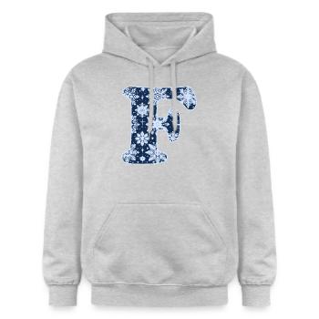 Lettera F Fiocchi di neve - Felpa con cappuccio unisex Softstyle® Gildan con grammatura media - grigio chiaro melange - Fronte - Liana (172cm) & Jaron (178cm)
