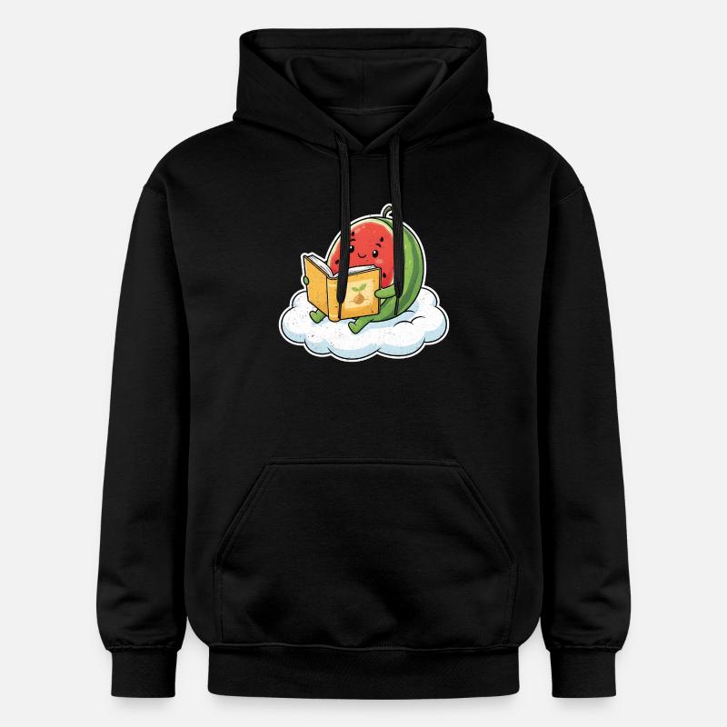 Kawaii melon while reading - Gildan Unisex Softstyle® Midweight Hoodie - black